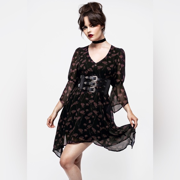 Disturbia Judas V-Neck Flute Sleeve Mini Shirt Dress US 12 / UK 16 - Picture 2 of 10